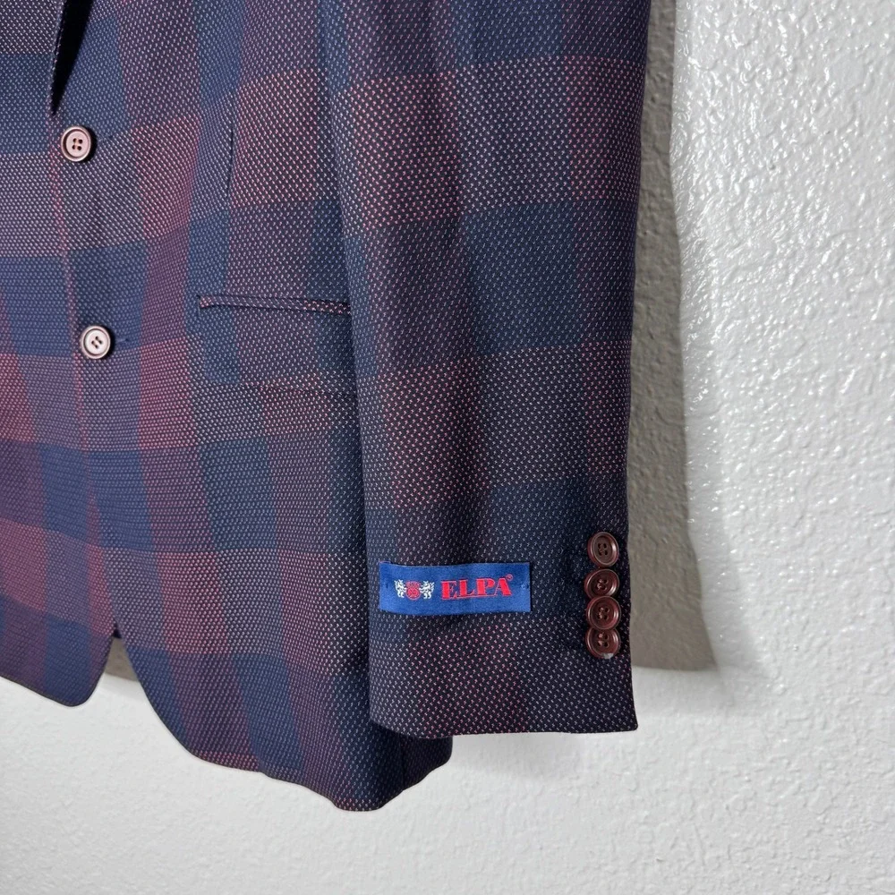 ELPA Boys‎ 2 Piece Formal Plaid Blazer and Vest Set Navy Burgundy Kids Size 18